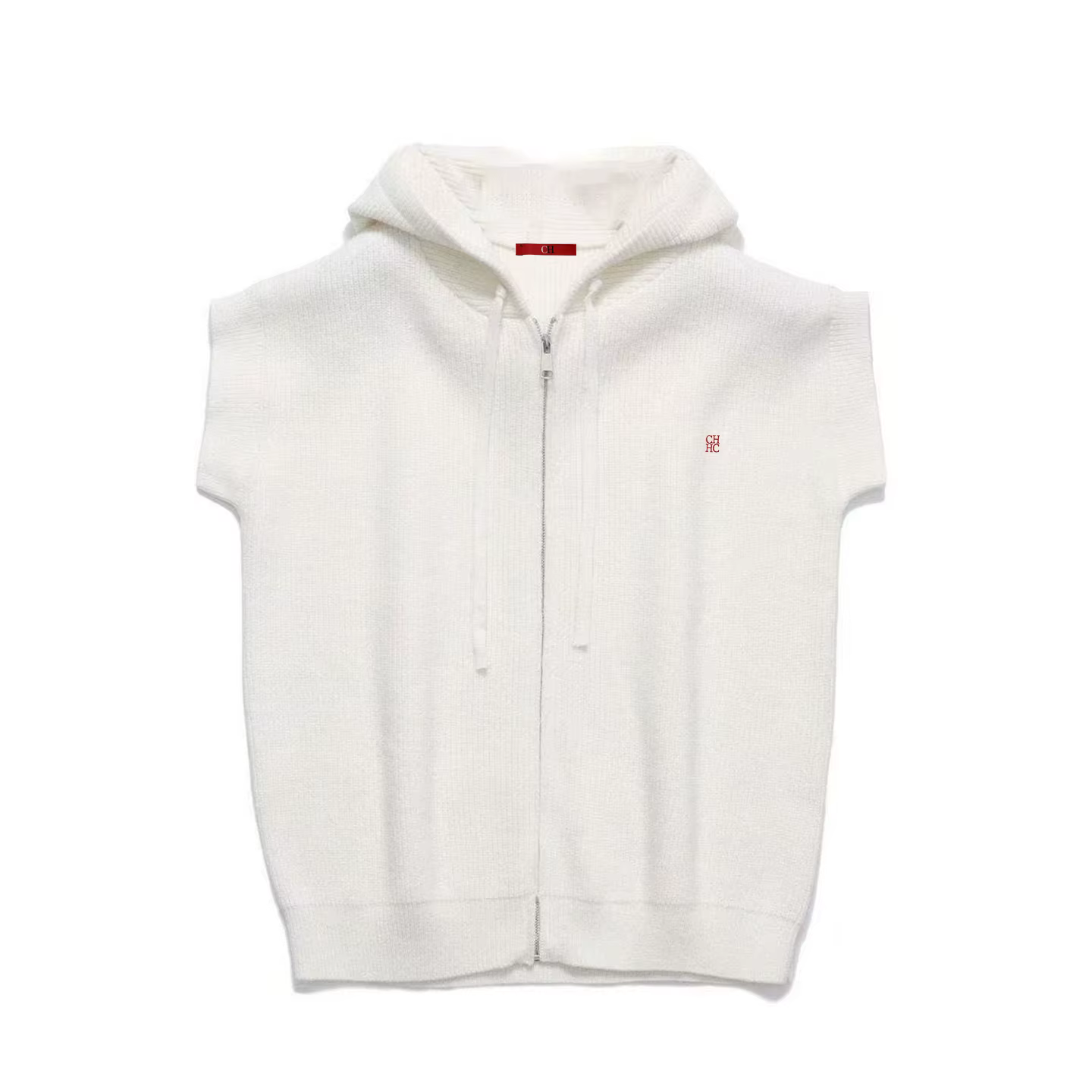 Gilet sans manches à capuche brodé avec logo CH, en tricot, fermeture éclair intégrale, pour femme,
