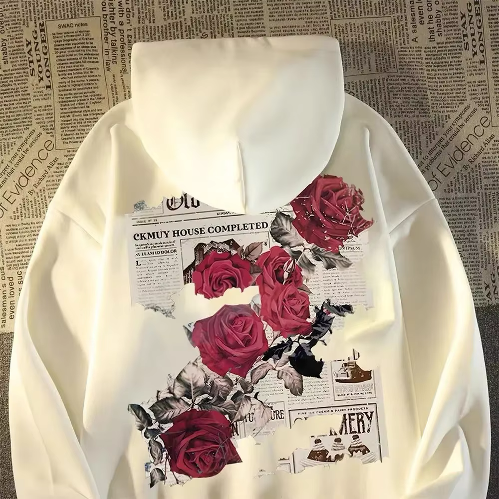 Sweat-shirt à capuche en coton imprimé rose vif pour hommes, style américain, streetwear personnalis