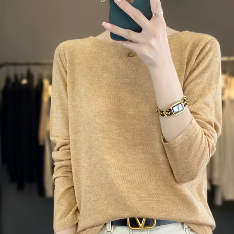 Pull en mélange de laine pour femme, pull à la mode, col un mot, manches longues, haute qualité, dou