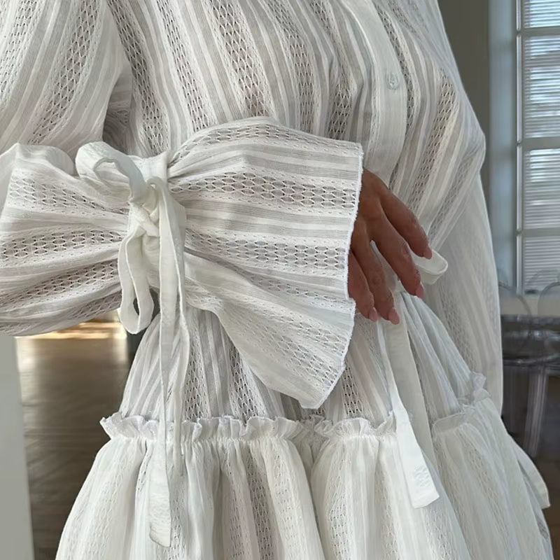 Robe courte drapée à col montant pour femmes, élégante, mode, ourlet à volants, couleur unie, ample,