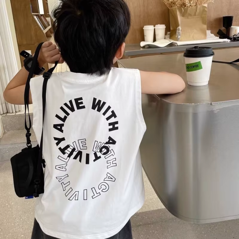 Bébé garçon lettre imprimé gilet 2025 vêtements d'été filles sans manches solide T-Shirts enfants mo