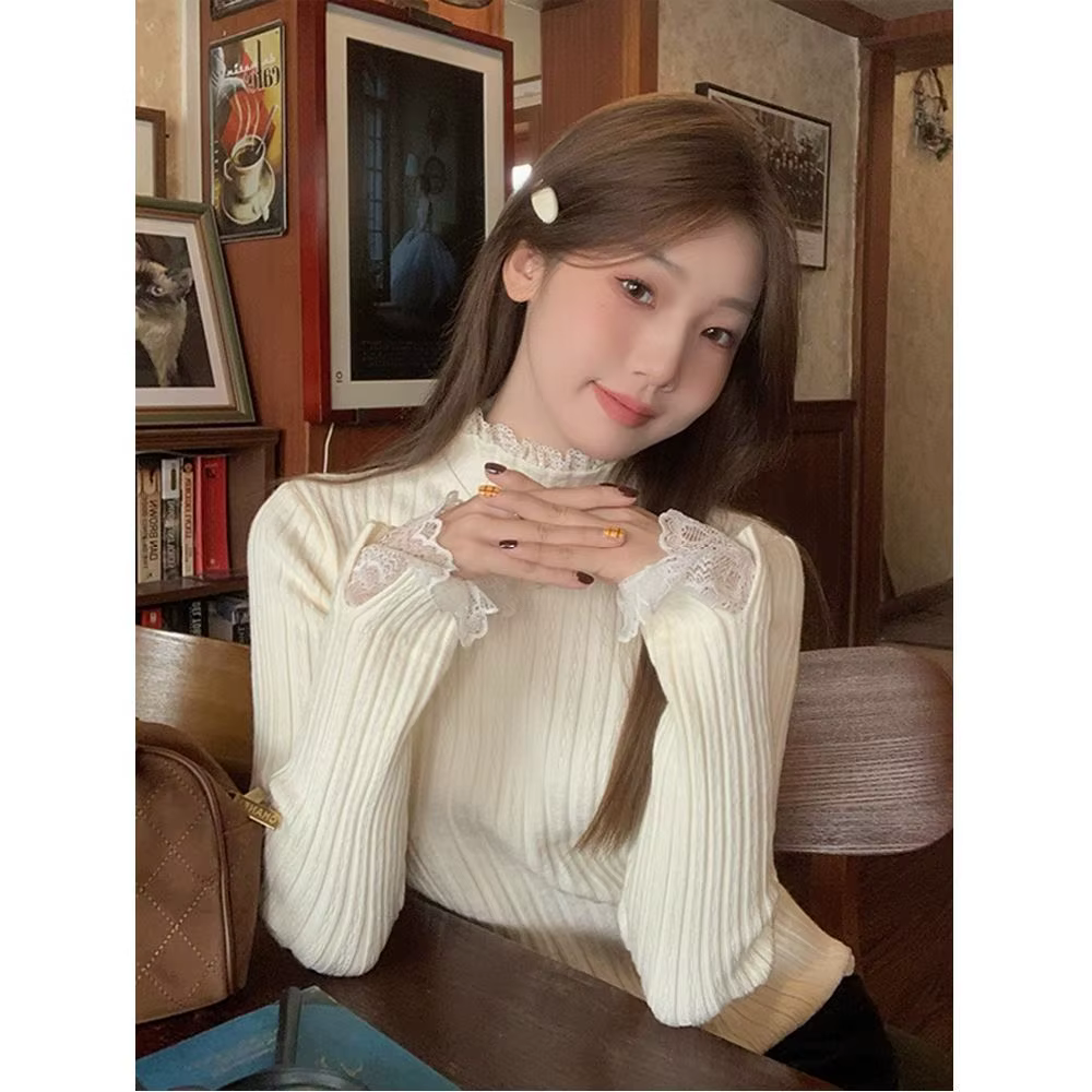 Nouveau pull en maille marron clair à col polo et col semi-montant, coupe ajustée, manches longues,