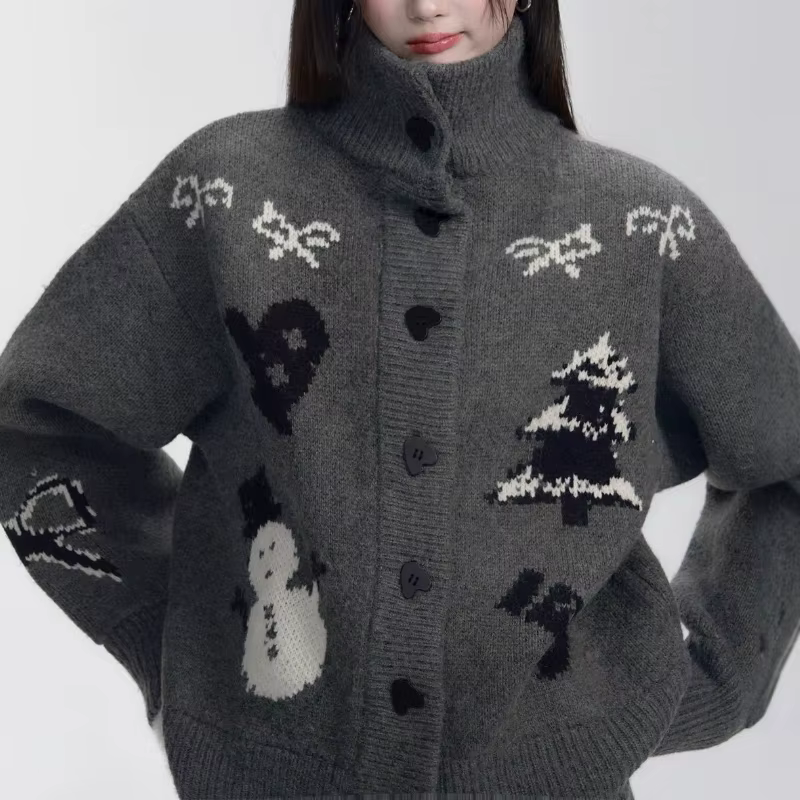 Veste pull en Jacquard Fair Isle pour femme, Cardigan tricoté de noël épais et robuste, automne et h