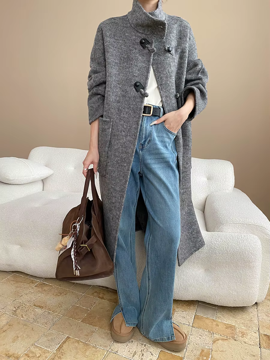 Style avancé et paresseux, col vintage, manteau en laine double face, veste