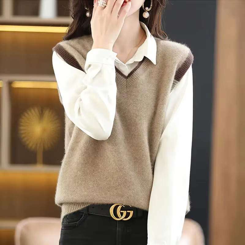 Pull Vintage sans manches pour femme, couleur unie, gilet tricoté, tendance, nouvelle collection aut