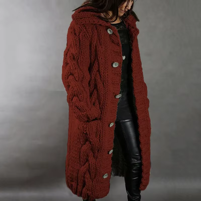 Pull femme nouveau décontracté ample mode européenne américaine col rabattu tricoté longs manteaux C