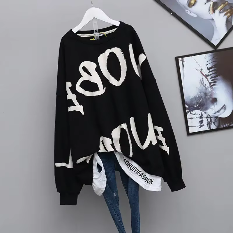 Pulls surdimensionnés à col rond pour femme, sweat-shirt décontracté à manches longues, Patchwork, s
