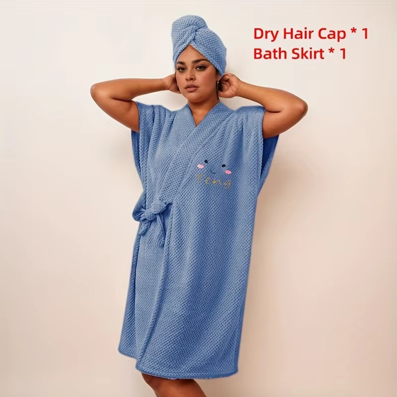 Peignoir en microfibre pour femmes Spa & Home, 2 pièces, châle enveloppant à col en v réglable, serv