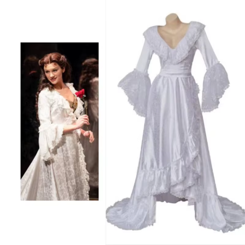 Costume de Cosplay Musical le fantôme de l'opéra Christine Daae, Robe victorienne longue blanche, Ro