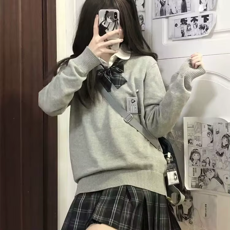 Pulls à col en V pour femmes, pull confortable pour filles, style japonais, mode preppy tendre, tout