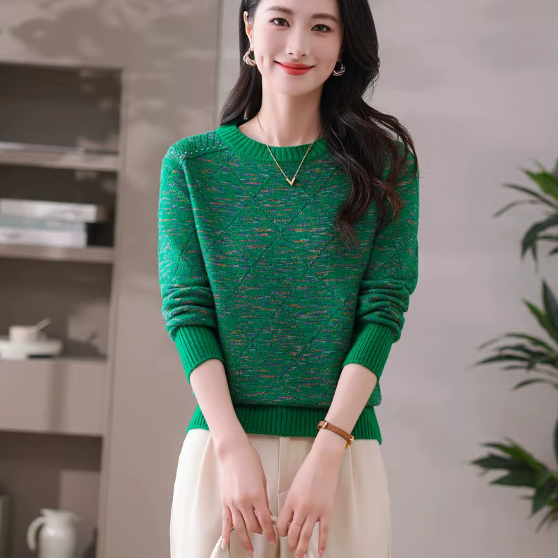 Pull à manches longues et col rond pour femme, nouvelle mode printemps-automne, chemise polyvalente