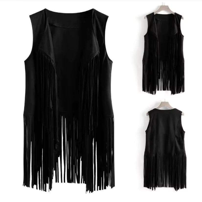 Nouvelle veste à franges pour femme, best-seller d'Amazon, en velours de cerf, sans boutons, veste m