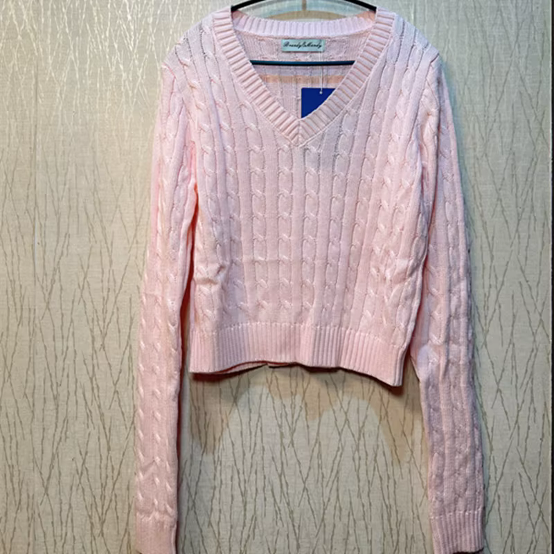 Brandy-Pull à Manches sulfet Col en V pour Femme et Fille, Pull Bleu Marine, Tricot Torsadé, Slim, N