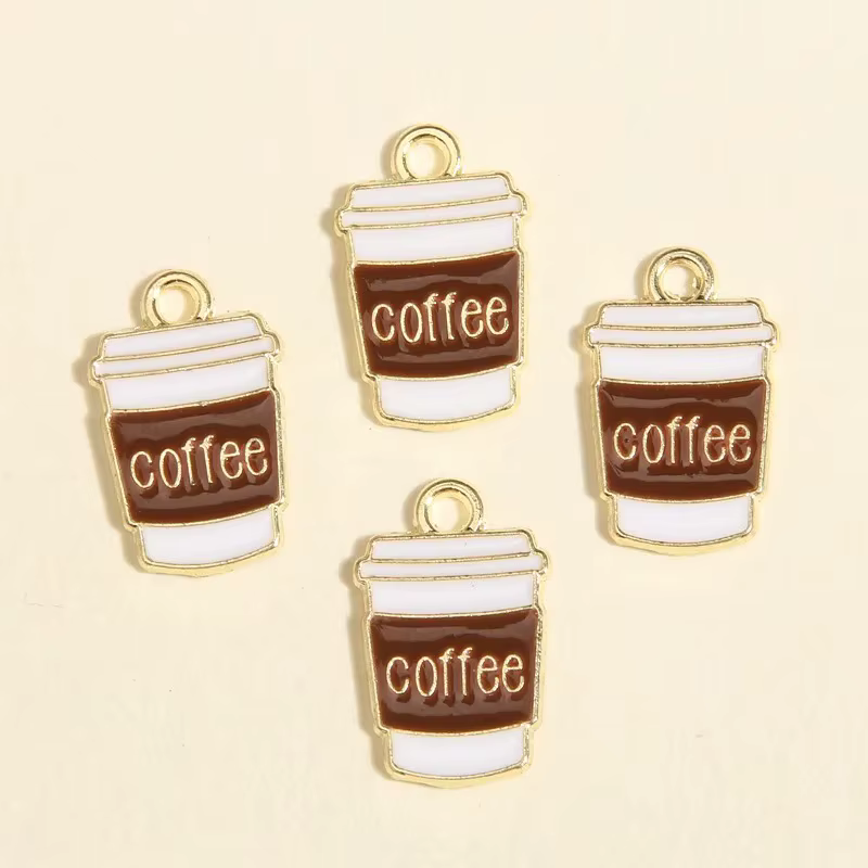 Breloques en émail pour tasses à café, pendentifs en or plaqué pour la fabrication de bijoux, cadeau