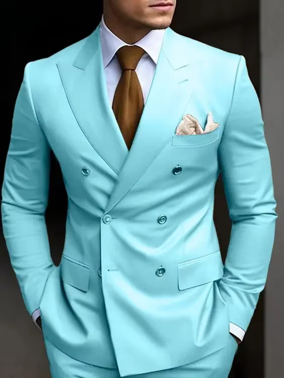 Costumes pour hommes à Double boutonnage vert sauge, ensemble 2 pièces à Six boutons, Blazer et pant