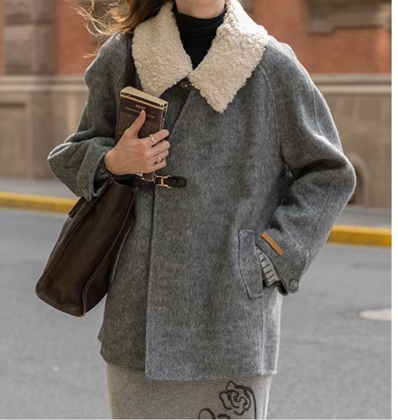 Manteau en laine à col en fourrure amovible, esthétique, pour vêtements d'extérieur, nouveau Style, 