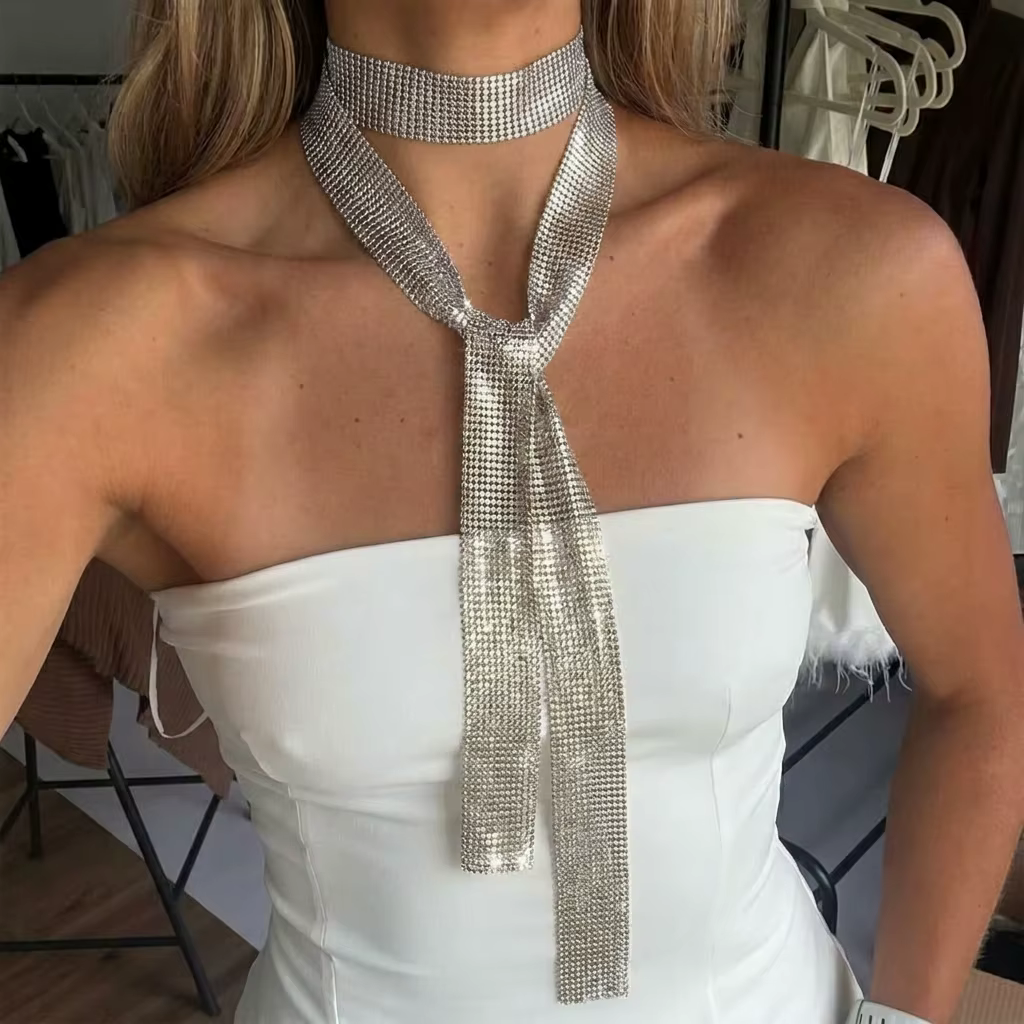 Collier en maille métallique liquide pour femme, chaîne dorée, longue chaîne en maille, collier ras