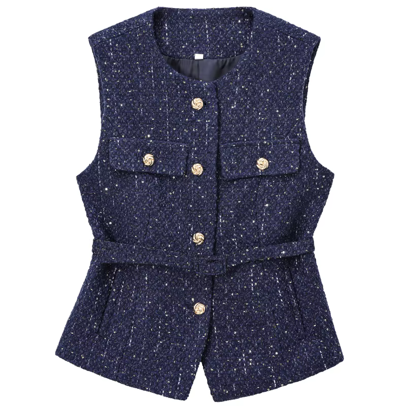 HXAO femmes gilet été 2025 bleu cassé blanc noir gilet texturé gilet femme bouton sans manches gilet