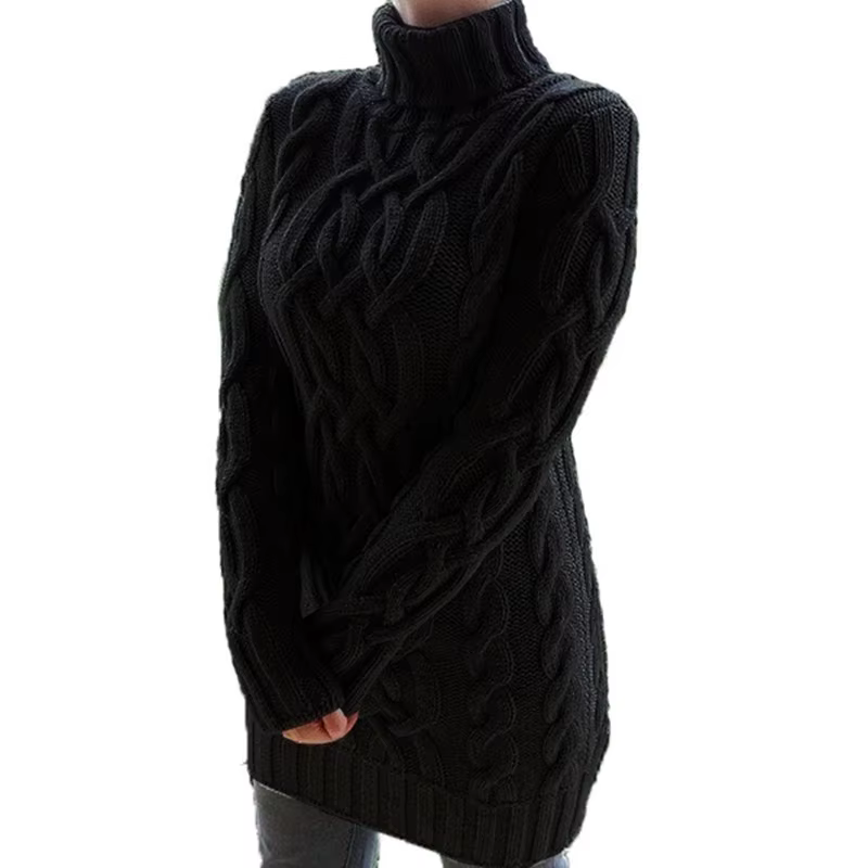 Automne hiver épaissir pull robes pour femmes col roulé à manches longues tricoté rétro chandails da