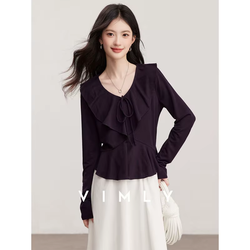 Pull-over col en V pour femme VIMLY, nouvelle collection printemps 2026, élégant style français, uni