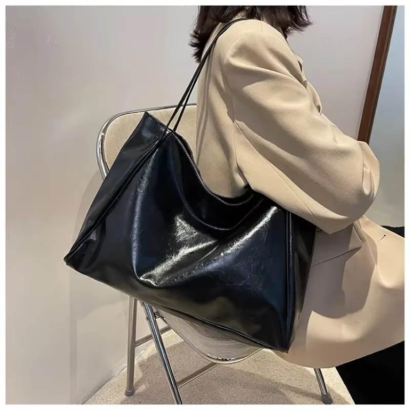 Sac fourre-tout en PU souple pour femme, sac à bandoulière rétro, poudres sous les bras, grande capa