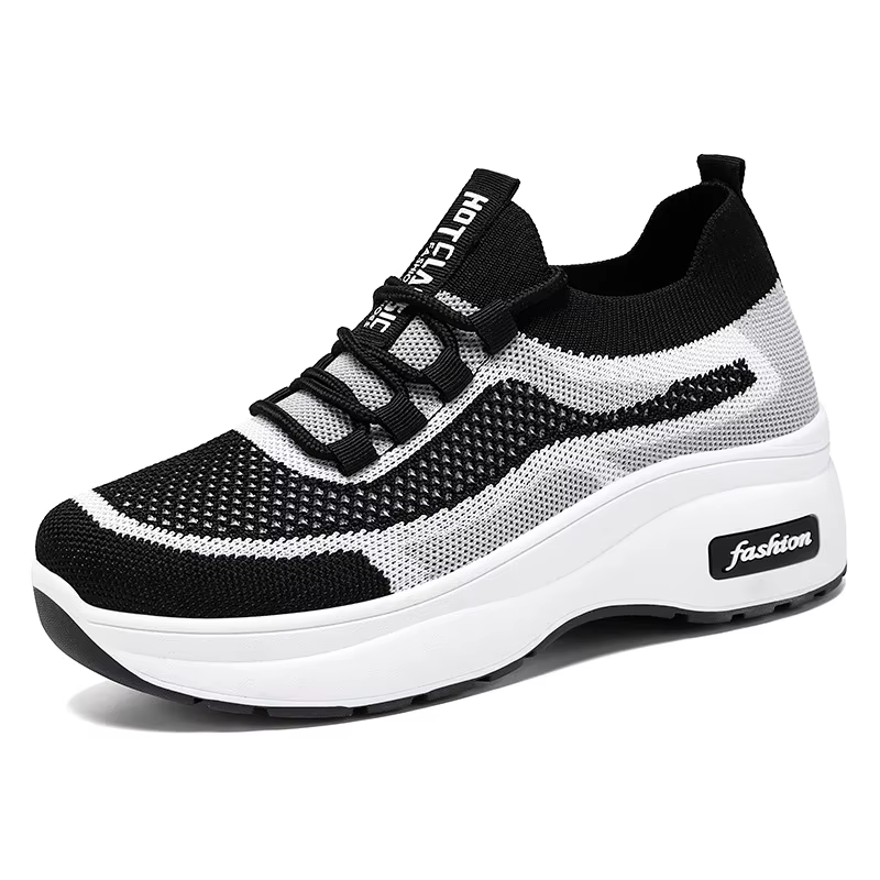 Femmes mode maille plate-forme baskets respirant à lacets baskets à semelles compensées 2025 automne