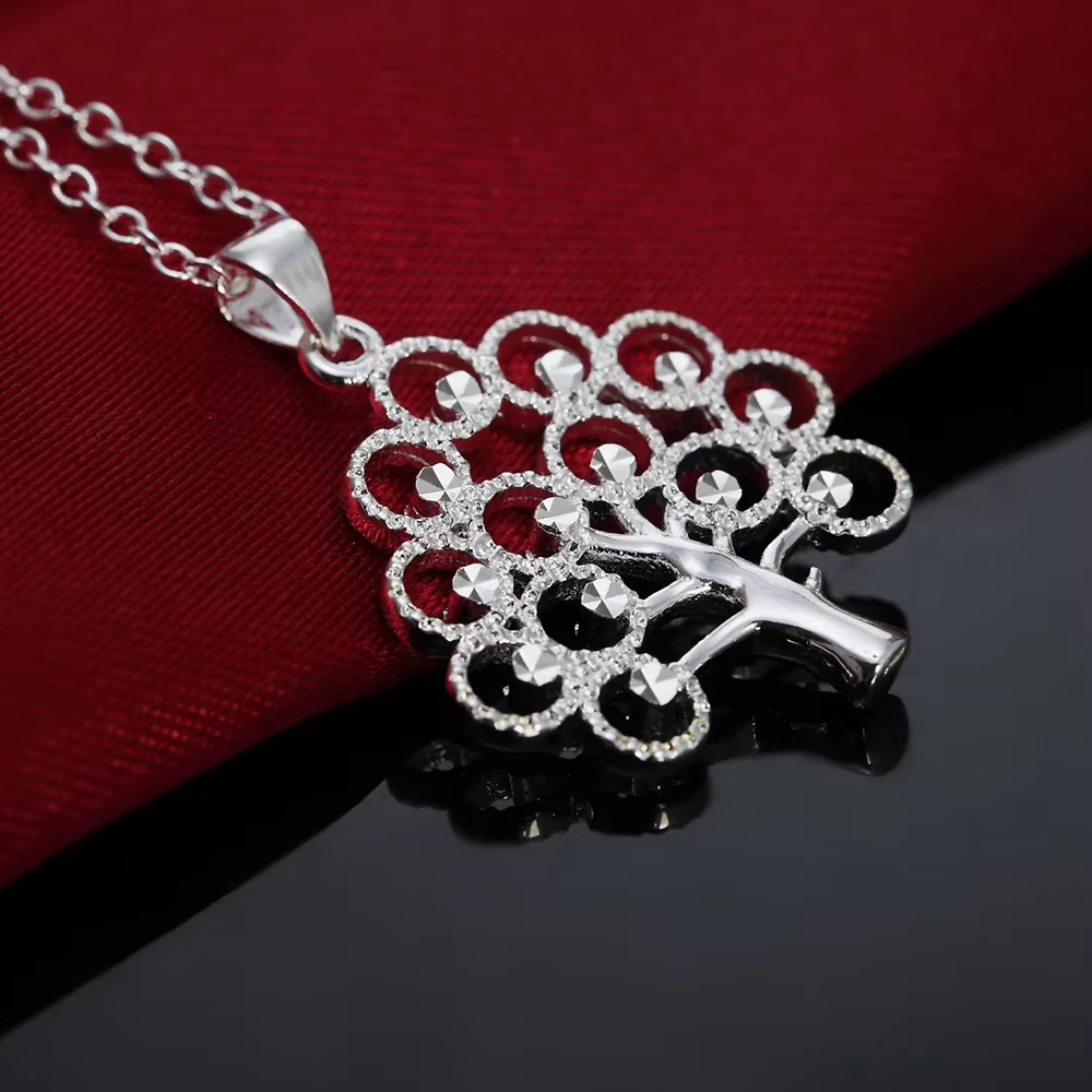 Collier en argent sterling 925 pour femme, bijoux élégants, pendentif en forme d'arbre, cadeaux de N