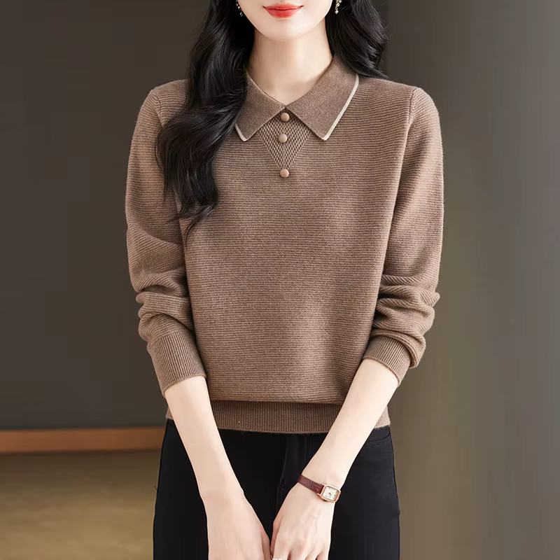 Nouveau pull élégant à col polo pour femme, manches longues, automne/hiver 2026, pull décontracté co