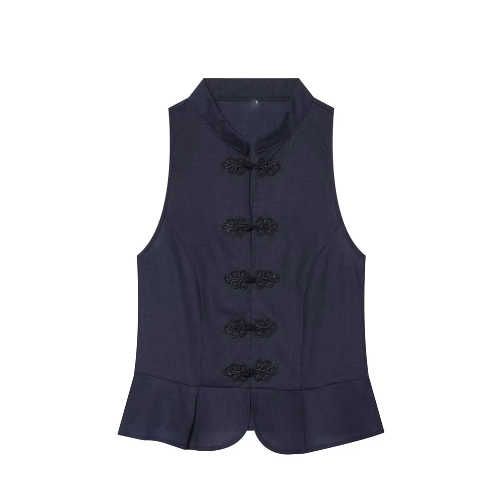 KONDALA Chic Vintage Fashion 2026 Gilet Noir Femme Été Nœud Élégant Zippé Sans Manches Streetwear Co
