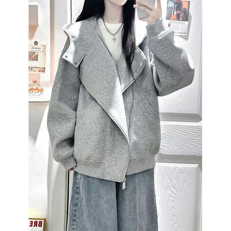 Sweat-shirt Cardigan à capuche gris Vintage pour femmes, nouvelle veste ample et polyvalente en pola