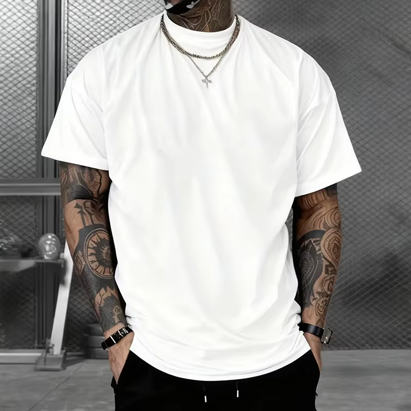 T-shirt homme haute qualité 100% coton col rond manches courtes classique noir blanc couleur Pure t-