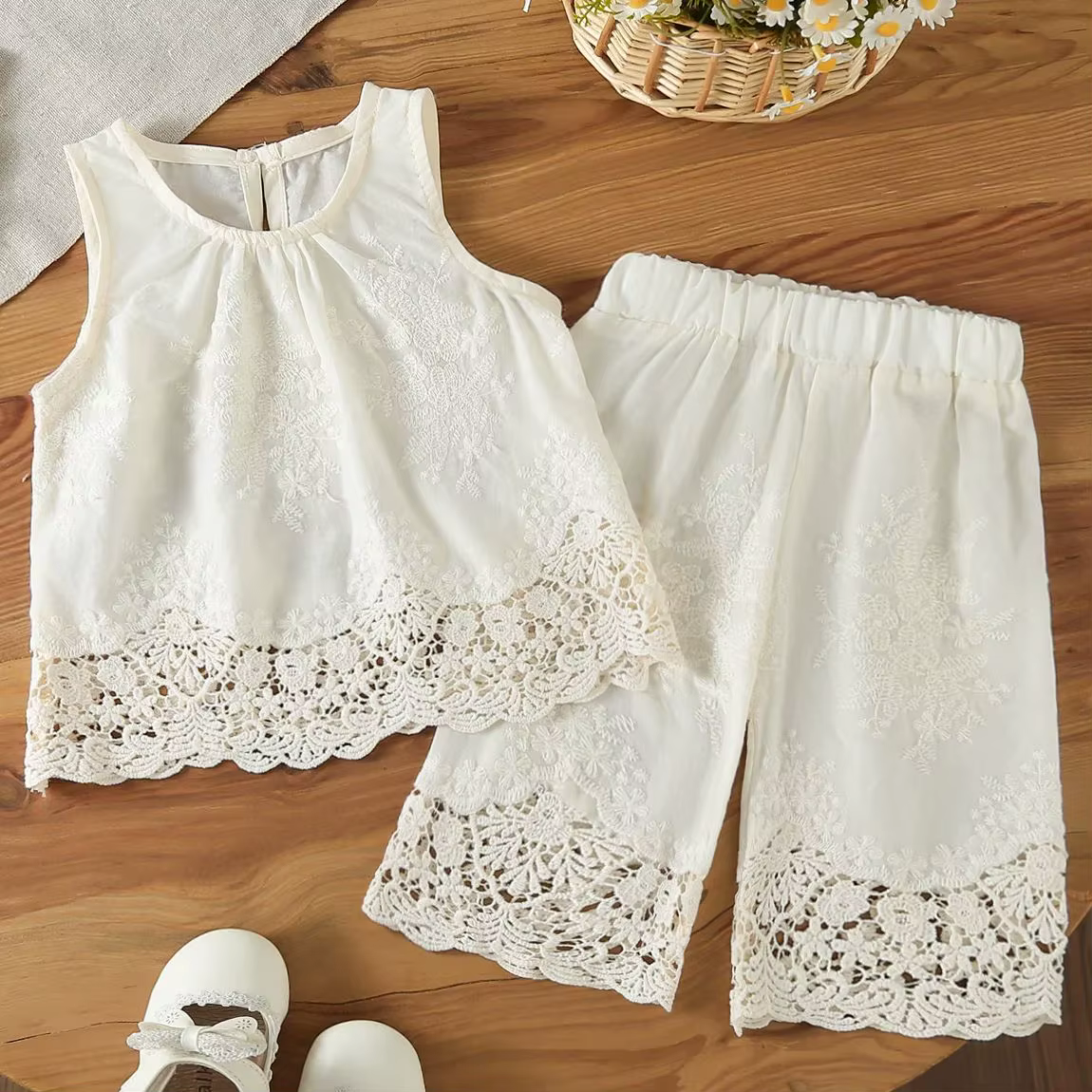 Nouvelle mode été nouveau-né bébé filles vêtements ensemble sans manches brodé gilet hauts avec pant