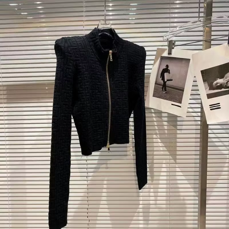 Veste pull Jacquard géométrique pour femmes, col montant, fermeture éclair, manteaux tricotés en cac