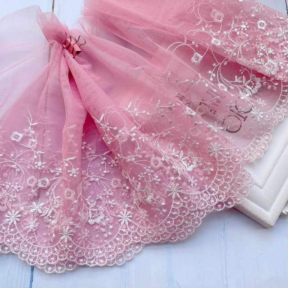 Tissu Brodé en Maille Douce Rose de 2 Mètres et 21cm de Large, Accessoires pour Robe, Couture, Artis