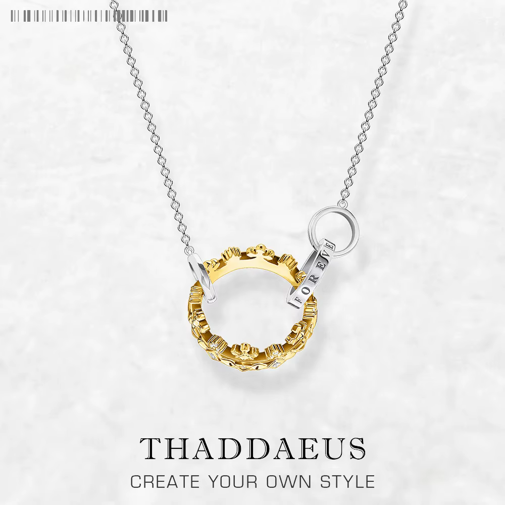 Collier couronne royale en or, chaîne à maillons, bijoux fins élégants, Europe, argent sterling 925,