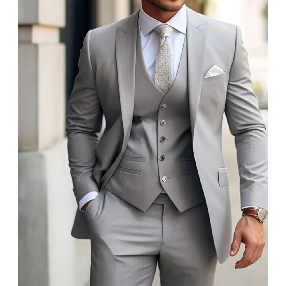 Zones Me-Costume Slim Fit pour Homme, Tenues de Mariage Formelles, Gris, Veste 3 Pièces, Pantalon av