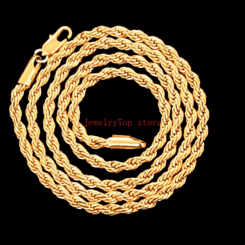 Fine Noble 18-24 pouces 45-60 cm 18K or 4mm corde ronde chaîne collier pour femmes homme mode fête d