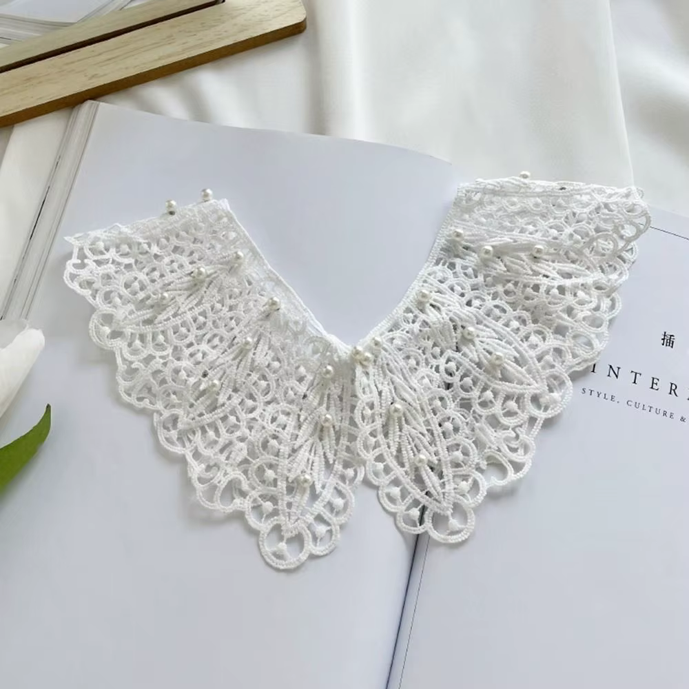 Faux col en dentelle avec perles, col de chemise, robe décorative, châle amovible, poignées initiées