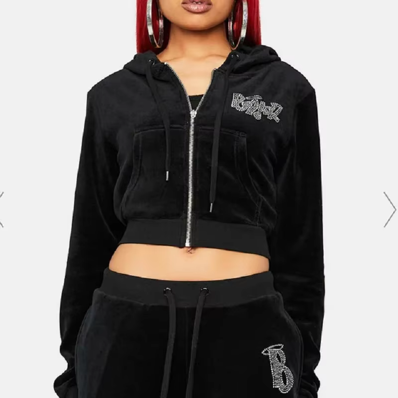 Pull femme y2k vintage street cheveux sweat à capuche rose court à capuche strass tissu imprimé spor