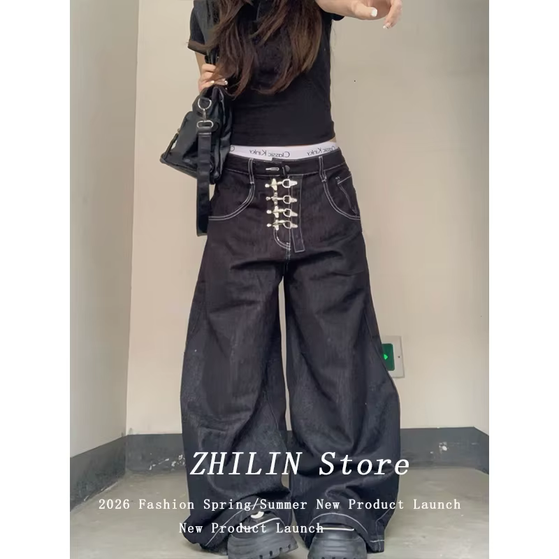 Jeans en denim style rétro américain, taille haute, coupe droite, coupe ajustée, pour jeunes femmes,