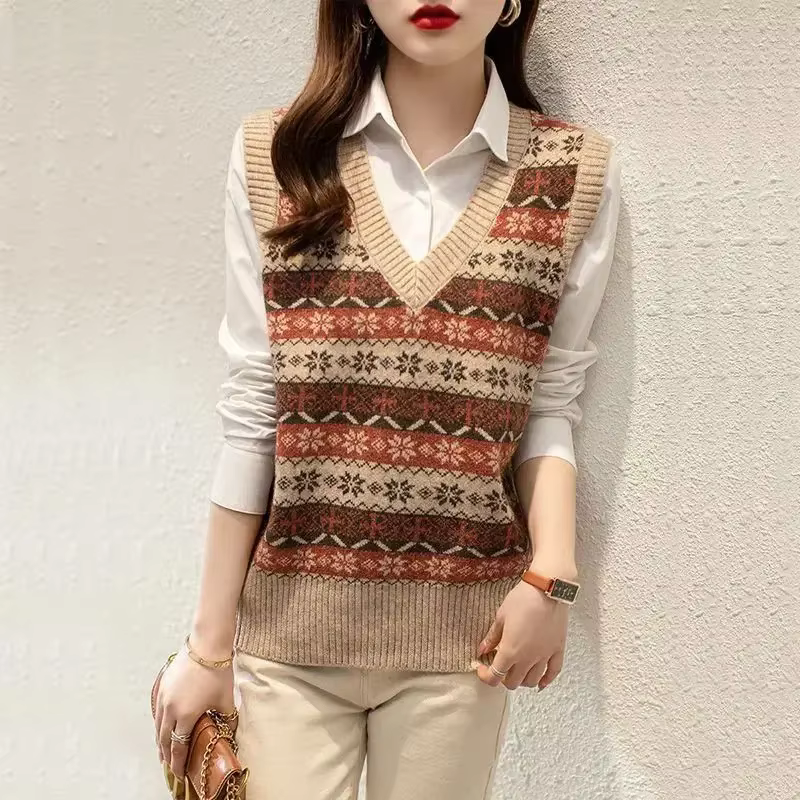 Pull en Tricot Rayé à Col en V pour Femme, Blouse Esthétique Vintage Y2k, Style Coréen