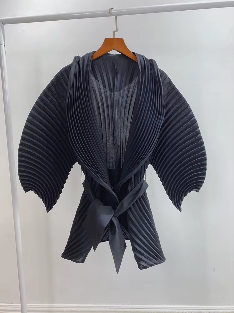Miyake plissé 2021 printemps cardigan veste courte grand surdimensionné grande taille style coréen t