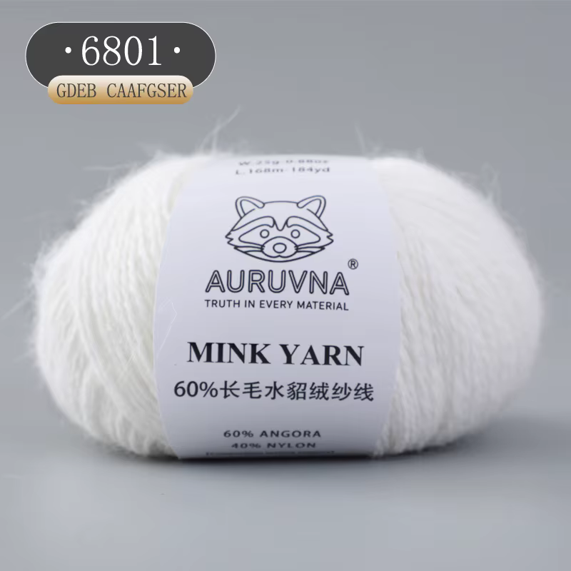 Fil à tricoter et à crocheter DIY en laine de vison longue 60% et poil de lapin angora épais, 25g
