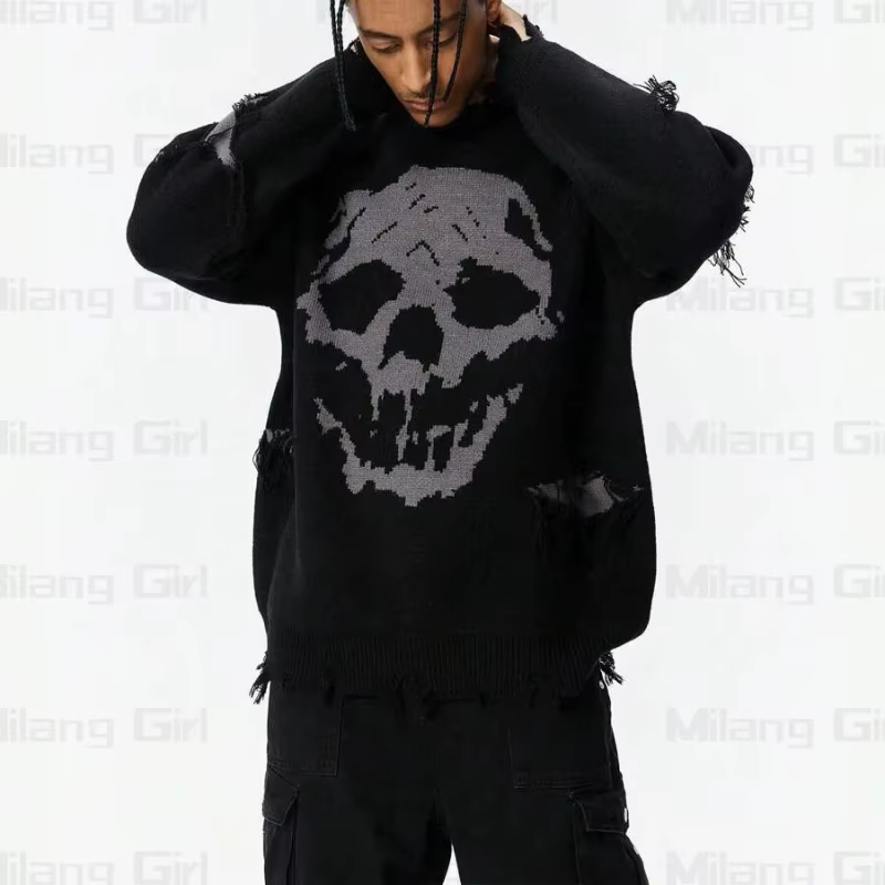 Pull tricoté ample style décontracté avec épaules tombantes, idéal pour l'extérieur et l'intérieur,