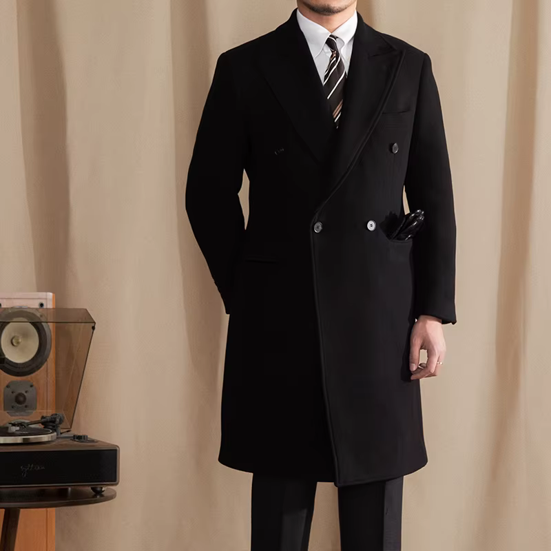 M. Lu San 80% laine rembourré 800g manteau de chain homme long col de barge double rangée manteau ch