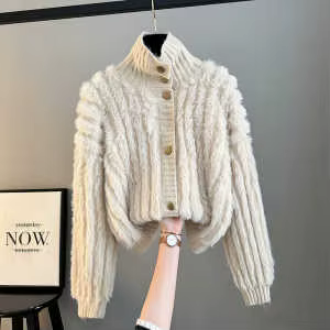 Pull à col roulé pour femmes, automne hiver, nouvelle veste Cardigan courte ample tricotée, haut de 