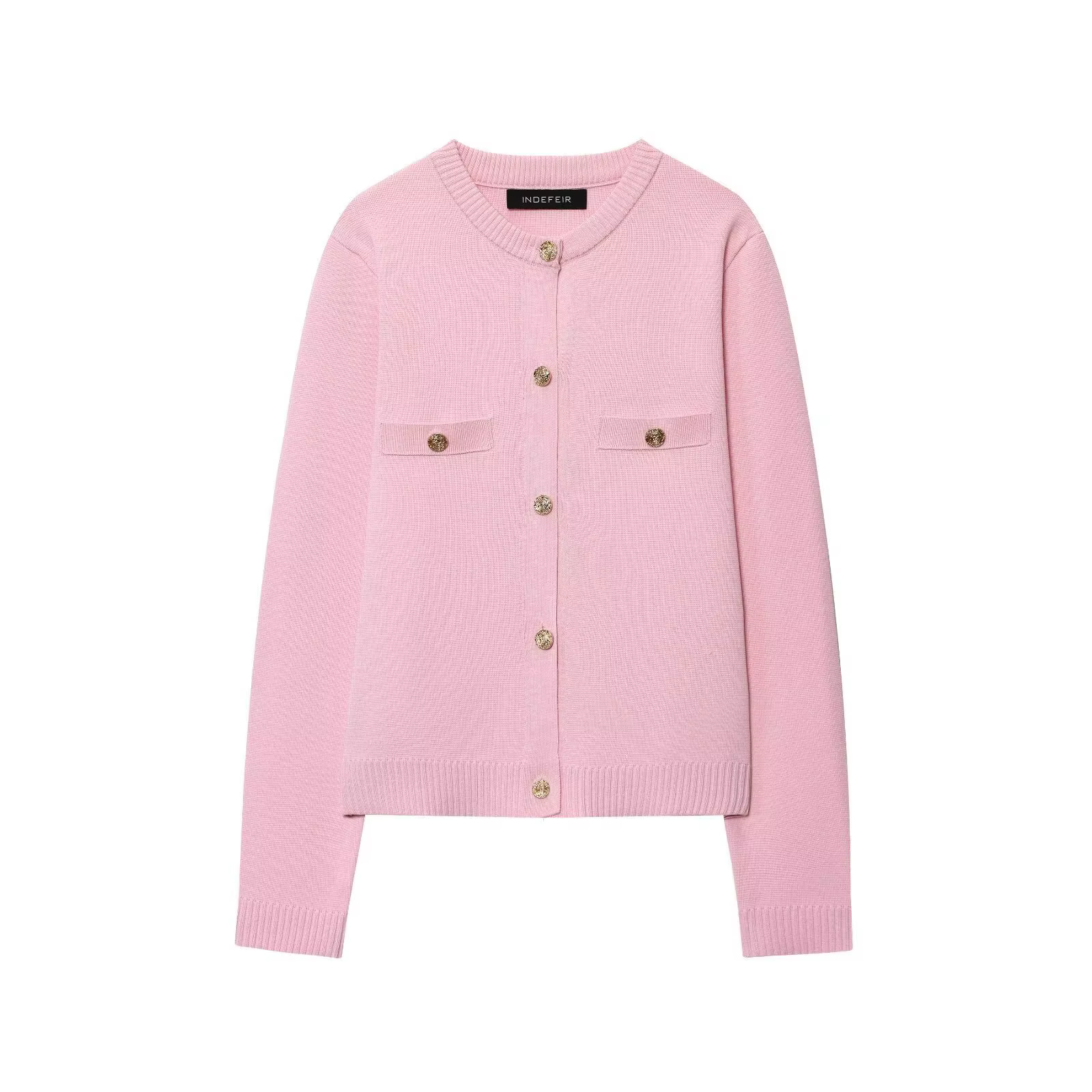 Cardigan ouvert tricoté à boutons dorés, couleur Pure, col rond, vêtements d'extérieur, mode automne