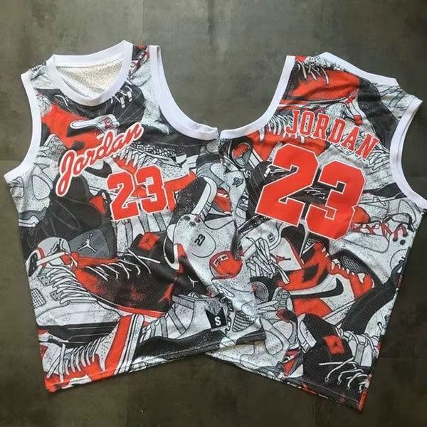 Sneakers Graffiti à imprimé intégral Jordan # 23 Maillot de basket sans manches en maille à bordur