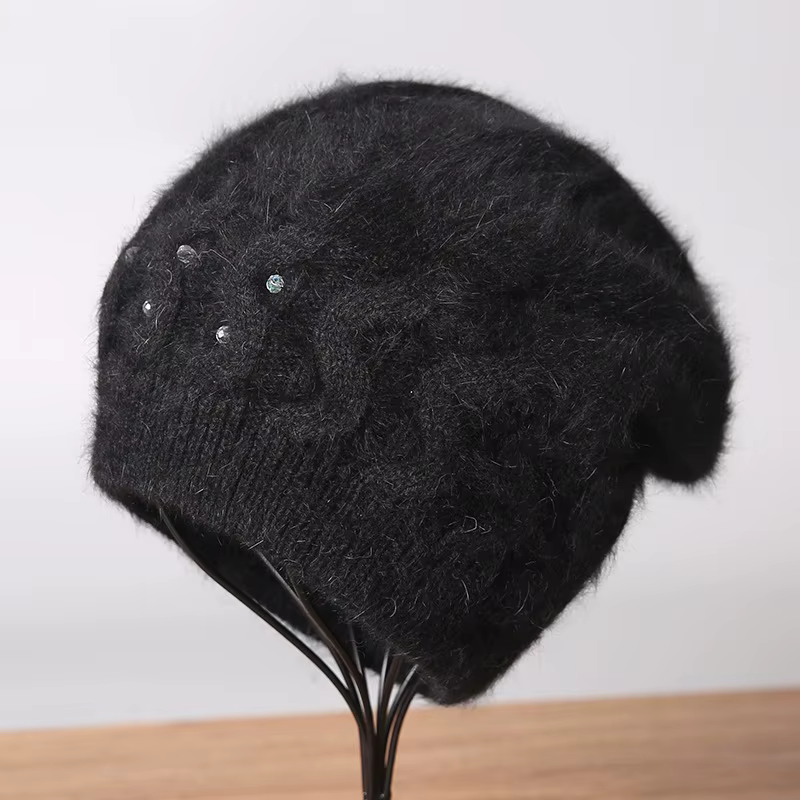 Angora chapeau femmes hiver tricot chapeau Double couches décontracté chaud accessoire pour l'automn