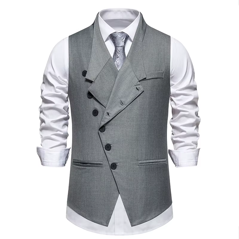 Gilet de mariage et de fête pour hommes avec patte avant diagonale et fermeture à bouton unique